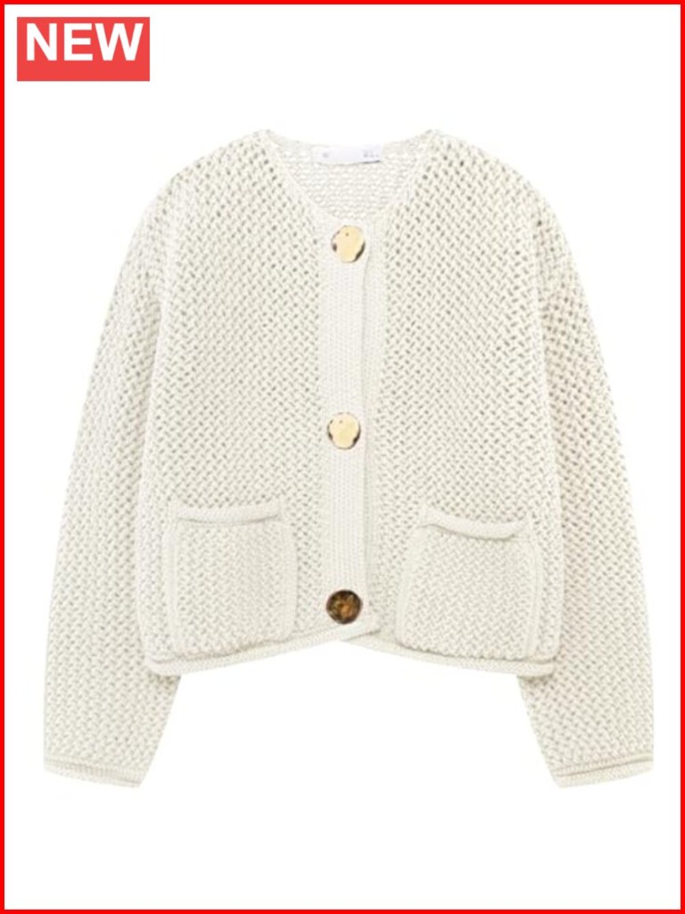 Women's Cropped Chunky Knit Cardigan Sweater Gold Button Down